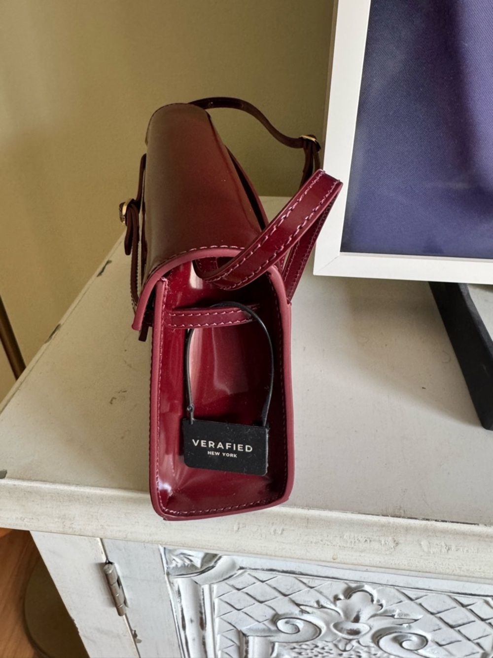 Verafied Patent Dark cherry Women’s Leather Shoulder Bag - Picture 3 of 9